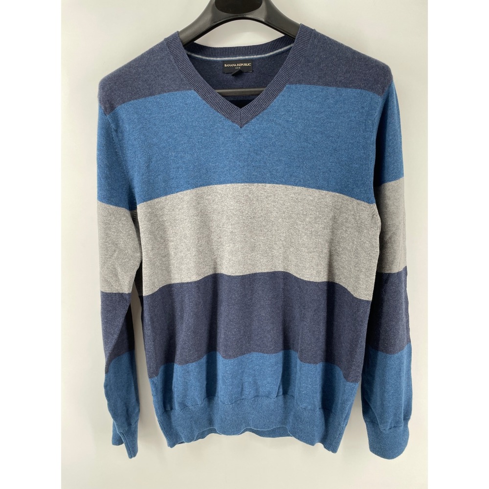 Banana Republic Colorblock Sweater Mens Large Blue Grey 100% Cotton Preppy